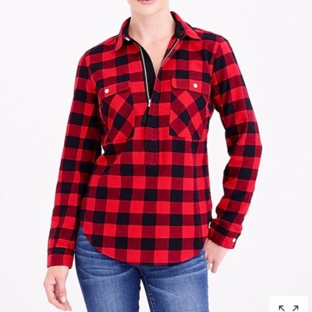 J Crew Buffalo Plaid - Half Zip Shirt